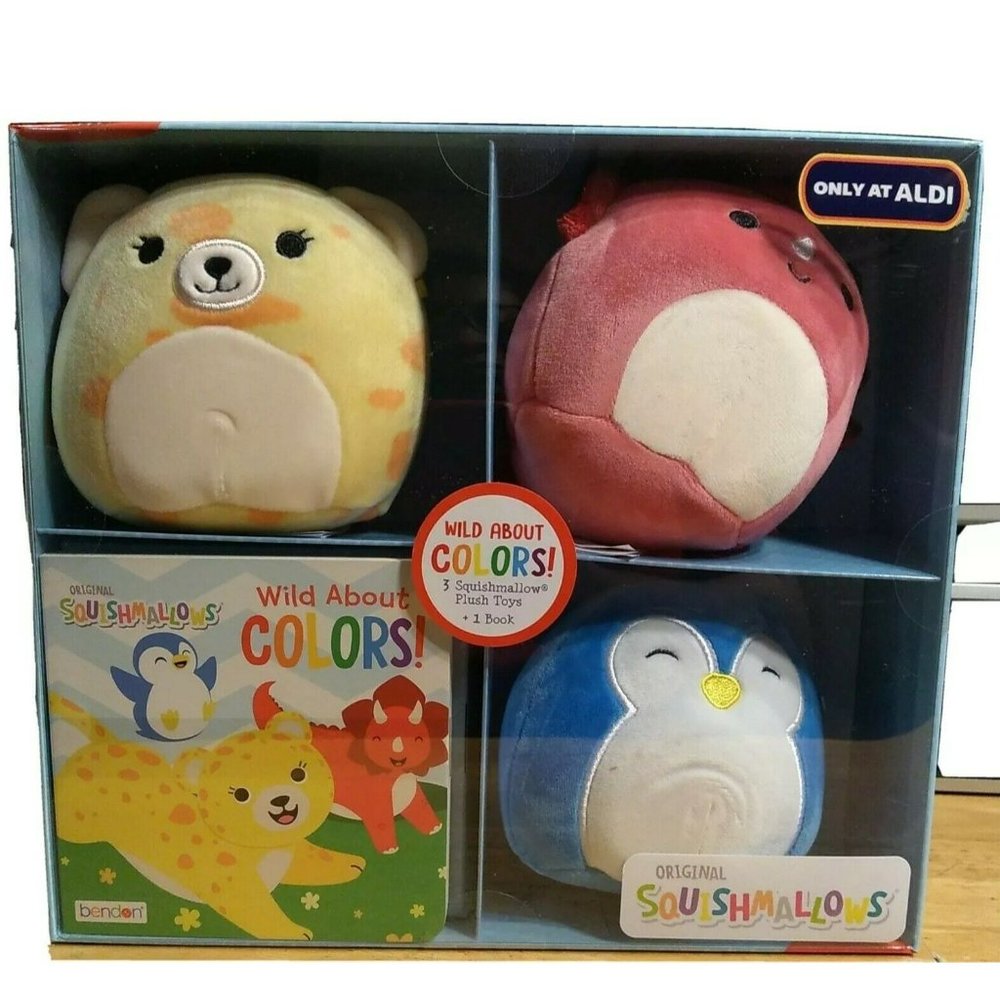 Squishmallows Gift Set Aldi Exclusive Cheetah Triceratops Penguin Book NEW